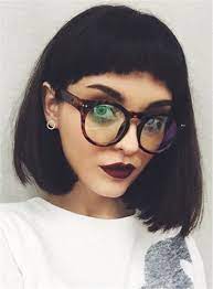 Bob Straight Short Synthetic Hair With Bangs Capless Wigs 10 Inches Hair Styles Short Hair Styles Bangs And Glasses