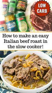 Keto Italian Beef Roast In The Slow Cooker With Jarred Banana Peppers Recipe Shredded Beef Recipes Italian Beef Recipes Stuffed Peppers