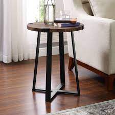 You'll find a wide array of patio tables at ashley homestore, each with its own set of characteristics that make them perfect for your outdoor living space. Woven Paths Rustic Wood And Metal Round End Table Dark Walnut Walmart Com Side Table Wood Accent Side Table Wood And Metal