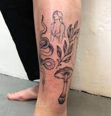 My Latest Stickers All Hand Poked The Mushroom Snake And Leaves Done By Tash At No Glory Tattoo Shop Wellington Nz Tattoos Hand Poke Tattoo Shop