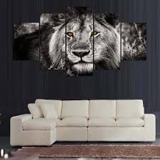 Black And White Lion Canvas Print Black And White Lion 5 Panel Canvas Print Wall Art Extra Large Unframed Canvas Only Black And White Lion Canvas Art Wall Decor Lion Canvas