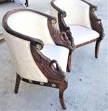 Pair Of Authentic Antique Empire Hand Carved Mahogany Swan Upholstered Armchairs Home Garden Furniture Chairs Upholstered Arm Chair Chair Chairs For Sale