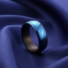 King Will Warrior 8mm Blue Damascus Ring With Black Carbon Fiber Innerface Damascus Steel Ring Damascus Ring Damascus Steel Wedding Band