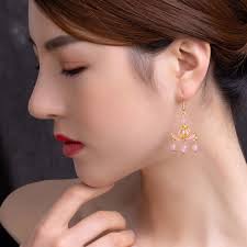 Jade lotus Earrings Jewelry Real Talismans Amulet Natural Women 925 Silver 