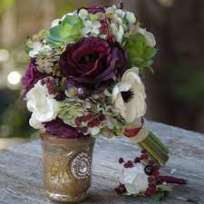 Sale Faux Succulent Silk Wedding Bouquet And Boutonniere Plum Etsy Cheap Wedding Flowers Bright Wedding Flowers Purple Wedding Flowers