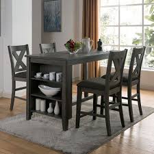 Counter height kitchen island table with storage. Cm3153gy Pt 5pc 5 Pc Canora Grey Grena Lana Gray Finish Wood Kitchen Island Counter Height