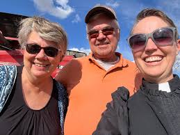 Today we prayed for farmers and the harvest so it was only appropriate that  Pastor Amy and Deacon Pat Caley got to ride in a combine! Thanks to Larry  from Mt Zion