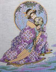 Instant download after purchase fabric: Joan Elliott Geisha Oriental Lady Beauty Asian Counted Cross Stitch Pattern Chart Fab Cross Stitch Beautiful Cross Stitch Pattern Cross Stitch Patterns