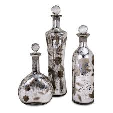Etched 3 Piece Decorative Bottle Set Bottles Decoration Mercury Glass Mercury Bottle
