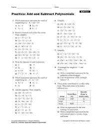What are the steps to adding polynomials? Add And Subtract Polynomials Practice