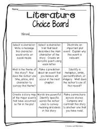 Free Literature Choice Board Middle School Reading Middle School Literacy Reading Classroom
