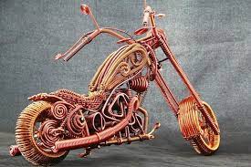 Metal Art Miniature Harley Motorcycle Harley Motor Series No 1 Handmade Aluminum Motor Creative Surprising Wire Wrapped Jewelry Wire Art Wire Art Sculpture