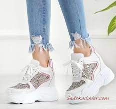 2020 Gelin Spor Ayakkabi Modelleri Beyaz Platform Topuklu Tasli Sneakers Kiyafet Kombinleri Topuklular Bayan Ayakkabi Ayakkabilar