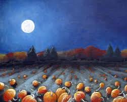 Pumpkin Field Under Full Moon Moon Painting Harvest Moon Sale Artwork