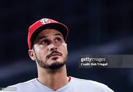 Genesis Cabrera of the St. Louis Cardinals is congratulated by Andrew...  News Photo