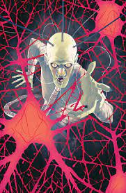 He has several large spikes pointing upwards above his head, cracked skin, empty eyes, and multiple sets of pointy teeth inside his mouth. The Empty Man Made Cullen Bunn Do It Bloody Disgusting