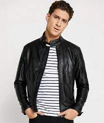 Paul Mens Mandarin Collar Slimfit Casual Black Leather Jacket Casual Leather Jacket Leather Jacket Jackets
