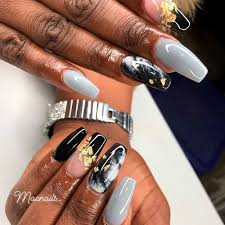 Colorful nails, extraordinary nails, gray nails, matte nails, nail designs, nails with gems, pink gel polish, unusual nails. The Best Gray Nail Art Design Ideas Stylish Belles