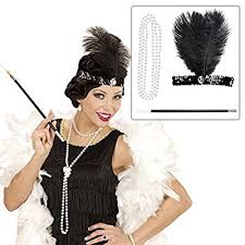 Charleston Kostum Set Mit Kopfschmuck Halskette Und Zigarettenspitze 20er 30er Jahre Bekleidung Gatsby Mode Outfit Dame Charleston Kostum Mode Outfits Flapper