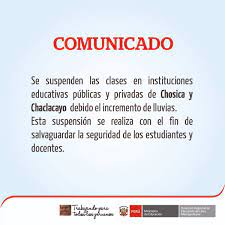 Por su parte el gobernador alfredo del mazo confirmó la suspensión de clases en escuelas públicas y privadas de nivel básico y medio superior para este. Drelm A Twitter Comunicado Se Suspenden Clases En Chosica Y Chaclacayo Hasta El 20 De Marzo