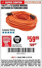 100 Ft X 12 Gauge Outdoor Extension Cord Outdoor Extension Cord Extension Cord Harbor Freight Coupon
