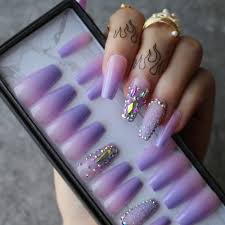How to stiletto blush gli. Box Gift Ombre Purple Lavender Coffin False Nails Crystal Design Design Caviar Shaped Drill Trapezoid Fake Nails Custom Logo False Nails Aliexpress