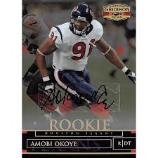 Amobi Okoye autographed football card (Houston Texans, Louisville) 2007  Donruss Gridiron Gear Rookie #108