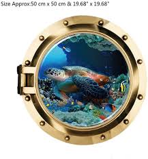 Hand carved sea turtle palm front wall art wooden fish painting marine sea life. Bibitime 11 X 11 Fake Round Window 3d Sea Turtle Wall Decal For Bathroom Glass Door Bathtub Washer Nursery Bedroom Kids Room Decor Cartoon Animal Vinyl Sticker Home Decor Home Urbytus Com