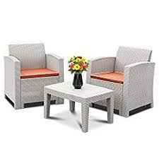 Bonnlo 3pcs Patio Bistro Set Pp Rattan Table Chair Set Conversation Furniture Set W Side Table 2 Armchairs Grey Simple Assembly Tools Free Furniture Sofa Set Furniture Porch Furniture Sets