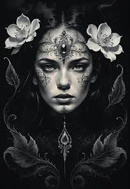 pencil drawing creepy mask shaped like a crescent moon