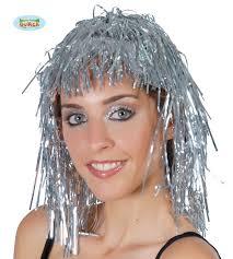 PARRUCCA CAPELLI D"ANGELO ARGENTO BRILLANTE PER TRAVESTIMENTI FESTE E PARTY  A TEMA E CARNEVALE TOP QUALITY GUIRCA WIG
