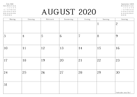 Mit einem konto bei kalender.com lassen sich eigene termine und geburtstage integrieren. Kalender 2020 August Ausdrucken