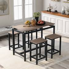 Zenvida 3 piece pub table set breakfast cart with 2 stools wood counter height space saver mobile kitchen island chestnut. Bistro Table Sets For Kitchen 5 Piece Dining Table Set With 4 Chairs Segmart Counter Height Dining Set Kitchen Table Set For 4 Space Saving Kitchen Tables For Small Spaces Burlywood H565