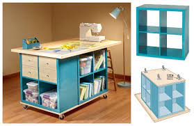 Haverchair large folding wood sewing table sewing machine craft cart with drop leaf storage shelves bins cabinets lockable casters for home(white). Ikea Kallax Cube Craft Table Diy Tutorial Diy Magazine