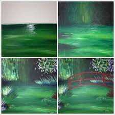 The Evolution Of Monet S Red Bridge Painting With A Twist Bridge Painting Beginner Painting Night Painting