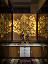 A single shelf pooja room design in a quiet space / niche in a home. 6 Beautiful Ways To Light Your Puja Room