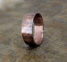 Wide Copper Hammered Oxidized Ring Band Copper Wedding Rings Titanium Wedding Rings Mens Wedding Rings