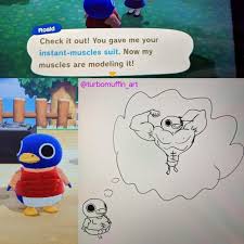 Gave Roald A Muscle Suit And He Loves It So Much It S Adorable Disturbing So I Decided To Doodl Animal Crossing Funny Animal Crossing Game New Animal Crossing