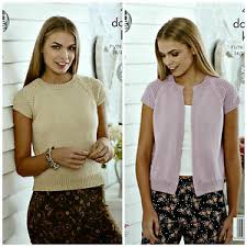 Short sleeve cardigan knitting pattern. Knitting Pattern Ladies Short Sleeve Cardigan Jumper Top Smooth Dk 4523 Ebay
