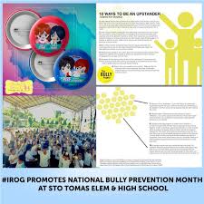 Irog Promotes National Bully Prevention Month At Sto Tomas Elem High School Bullying Prevention Month Bullying Prevention Summer Camp Activities