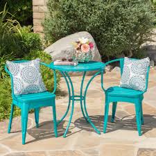 Noble House Matte Teal 3 Piece Metal Round Outdoor Bistro Set 13222 The Home Depot Outdoor Patio Decor Outdoor Patio Furniture Sets Outdoor Patio Set