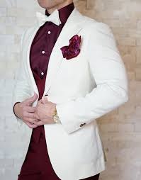 Latest Coat Pant Designs White Burgundy Wedding Suits For Men Slim Fit Groom Blazer Prom Tuxedo Tai White Wedding Suit Burgundy Dress Shirts Prom Suits For Men
