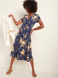 Fit Flare Tie Waist Wrap Midi Dress For Women Old Navy