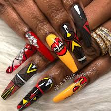 Black And Red Coffin Nails Nailzbylaquinta On Instagram Long Coffin Nails Lips Black Red And Yellow Blackgirlnails Coffin Nails Long Long Red Nails Yellow Nails Design