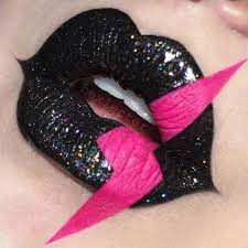 Black Pink Lightning Bolt Lip Art Lip Art Makeup Lip Art Eye Makeup Art