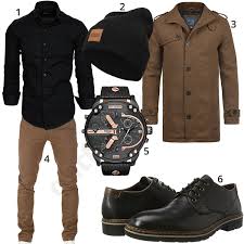 Braun Schwarzes Herrenoutfit Mit Hemd Und Wollmantel Herren Outfit Manner Outfit Und Outfit