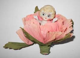 1920 30s Bisque Flapper Bedroom Boudoir Doll In Orig Crepe Paper Flower Japan Boudoir Dolls Paper Flowers Half Dolls