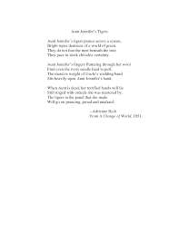 Adrienne Rich S Aunt Jennifer Tigers Is A Poem That Concerns Itself Mainly With A Woman Struggling To Accept The Indignities Of Her Pretty Words Words Poems