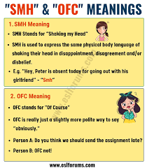 An abbreviation that is widely used in texting and chat, and on facebook, kik, instagram and elsewhere on the internet, but what does smh mean in slang? Ofc Smh In Texting Meaning And Useful Conversation Examples Slang Words Meant To Be English Lessons