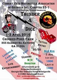 Eatonton Ga Apr 1 3 2016 Cvma Of Georgia Chap 25 1 Motorcycle Thunder Dice All Proceeds Go To Amputee O Soldier Love Motorcycle Events Charity Events
